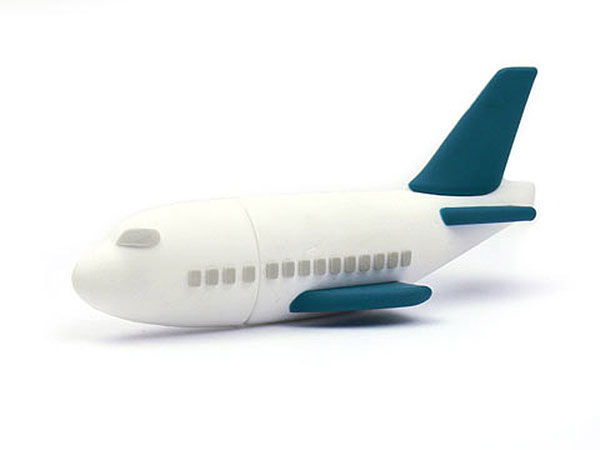 USB-Stick in Flugzeugform mit Platz für eine individuelle Logo-Gestaltung und auffälligem Design. Ideal für Reise- und Luftfahrt-Themen.