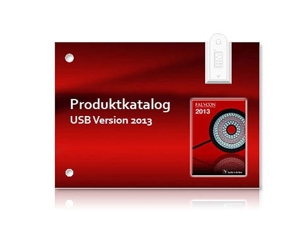 USB-Karte im DIN A6-Format mit rotem Design und Platz für individuelles Branding sowie Produktinformationen.