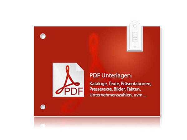 USB-Karte im DIN A6 Format mit rotem Design und Platz für die individuelle Bedruckung von Logos und Informationen.