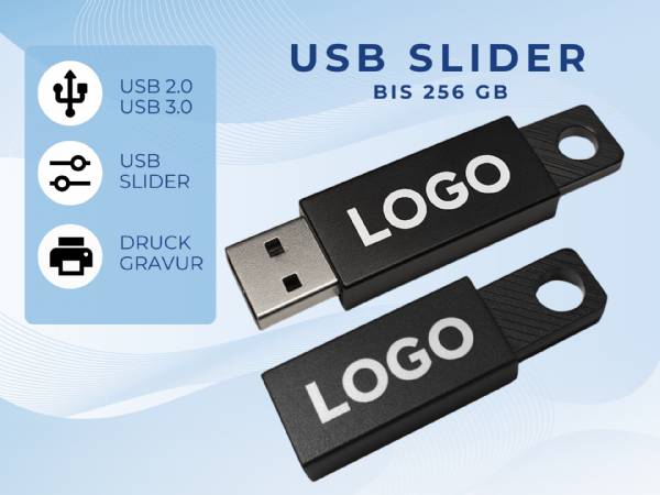 Schiebe USB-Stick Slider mit Logo bedruckbar - robust und günstig!