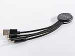3-in-1 Adapterkabel mit individuell bedruckbarem Logo-Bereich und robustem, geflochtenem Design für vielseitige Nutzung.