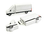 USB-Stick im Design eines Transporters mit abnehmbarem Dach und Platz für individuelles Branding.