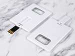 USB-Karte mit integriertem Flaschenöffner und Platz für individuelles Branding. Praktisch und handlich im Design.