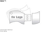 Individueller USB-Stick in Wellenform mit Platz für ein personalisiertes Logo auf der Vorderseite.