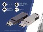 Hochwertiger USB-Stick in Anthrazit und Silber, stabiler Metallgehäuse, ideal für Druck- und Gravuranwendungen.