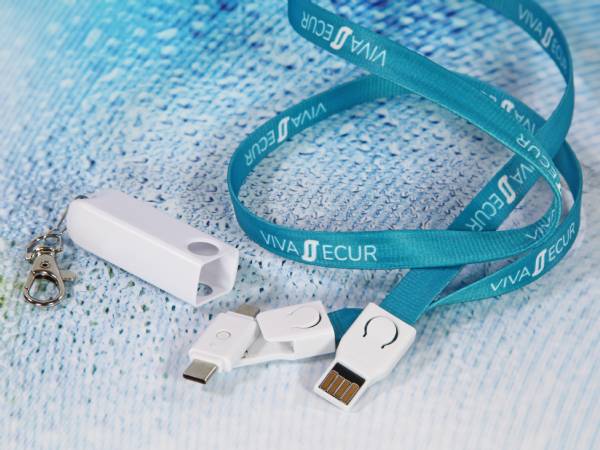 USB-Stick mit Schlüsselanhänger und Lanyard, bedruckt mit 