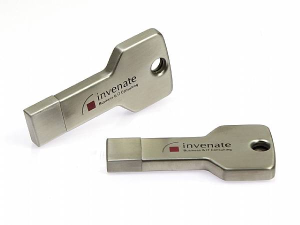 usb stick schluessel flach kappe silber matt logo