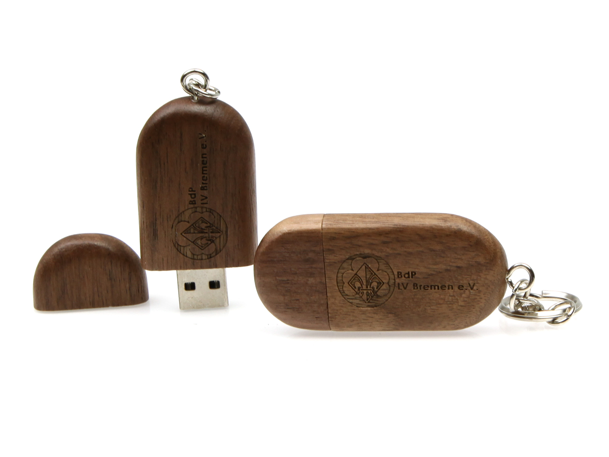 usb stick holz dunkel abgerundet anhänger ring logo