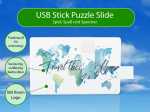 USB Stick Puzzle Slide mit buntem Weltkarten-Design, beidseitig bedruckbar und Platz für Ihr Firmenlogo.