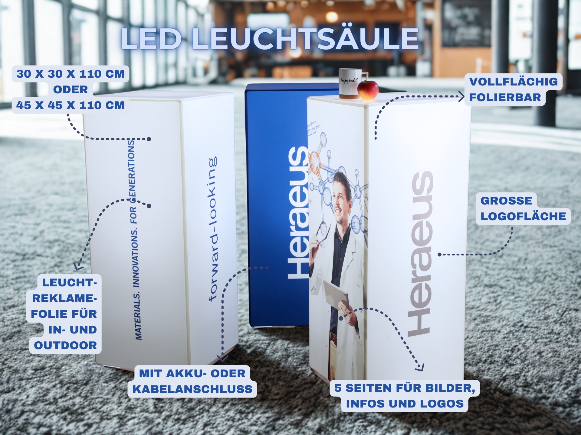 led leucht säule mit heräus logo png