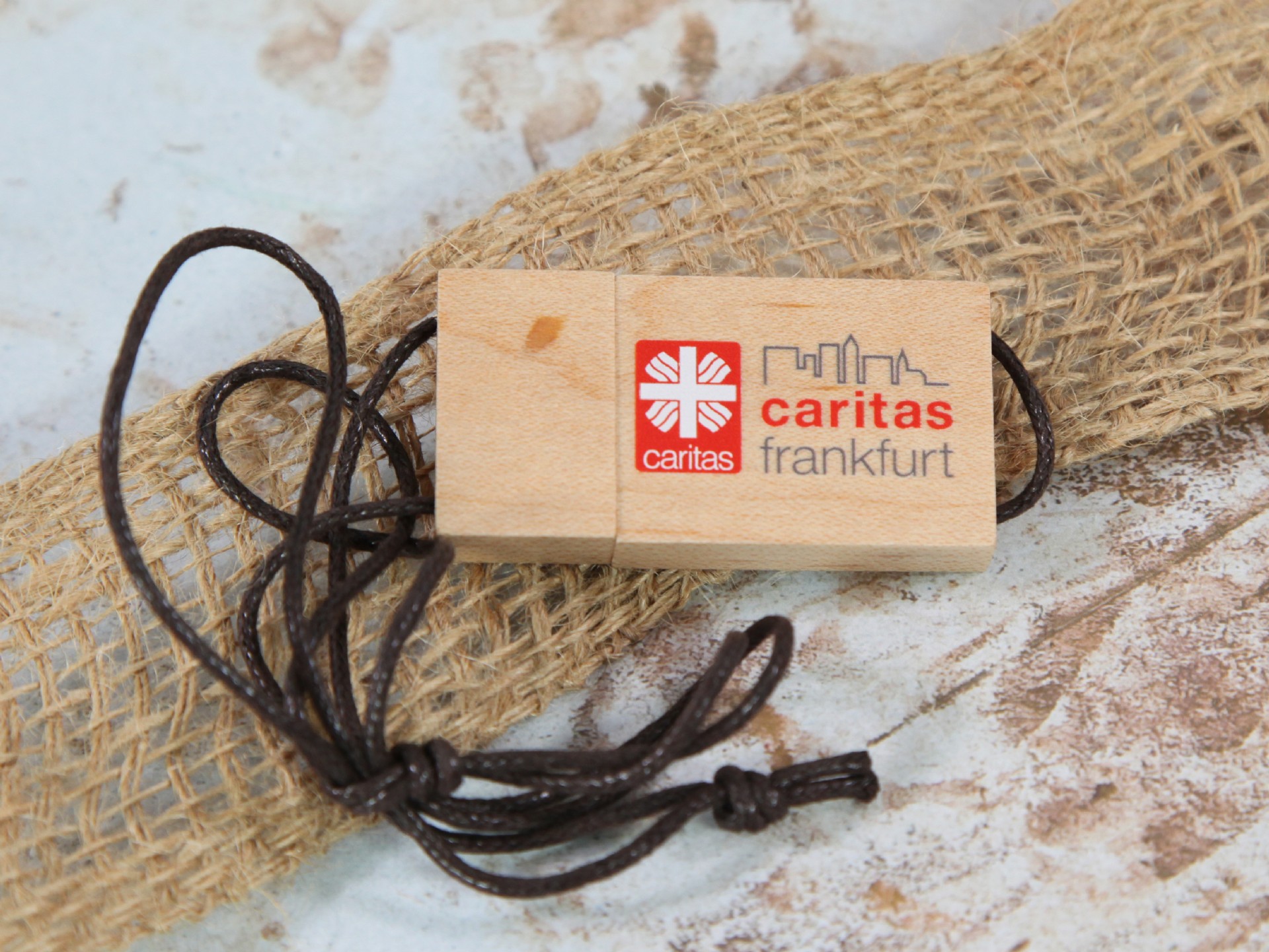 usb holz mit textilkordel natur hellbraun druck logo