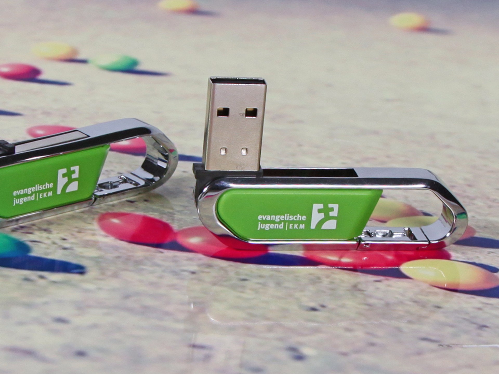 usb stick karabiner metall digitaldruck logo werbung